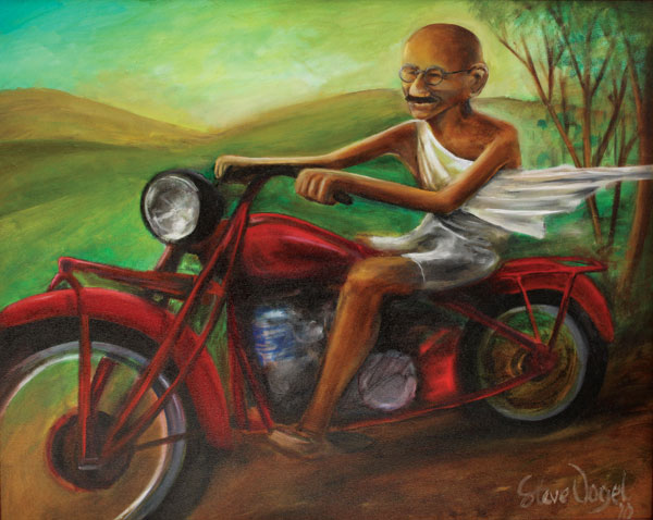 Ghandi Riding a Motorcycle